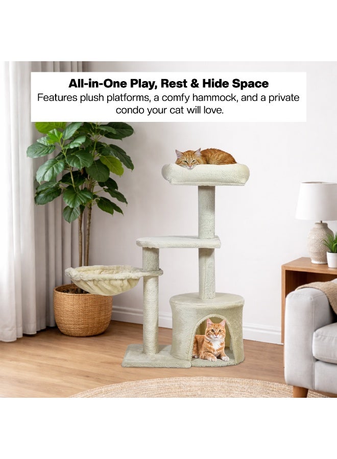 NNC PETS Multi-level cat tree with Padded perch, Cozy hammock, Enclosed condo, and Natural sisal scratching post, Soft-plush cat activity tower for Indoor cats & Kittens, Easy to assemble, 84 cm (Beige) - Image 5